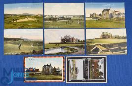 Collection of early Leven Links, coloured golfing postcards from the very early 1900s (9) to include