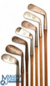 7x Assorted irons to incl The Master deep oval head 3 iron showing the Mitre brand, Charles Gadd '