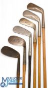 6x Assorted irons to incl unusual concentric back wide sole mashie stamped Blackheath Golf Co,