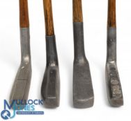 4x Interesting narrow alloy mallet head putters an A1 upright model stamped Merton Newcastle, Sta