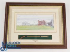 Fine Golfing Display Print and Longnose club comprising an original coloured golfing print by Bill