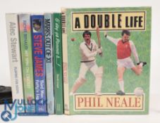 Six signed Cricket Books- A Double Life by Phil Neale 1990, G'day ya Pommie B! and other