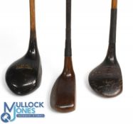 3x Short weighted practice / warm up woods - a Spalding Golfex, modified driver and another with