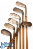 7x Various interesting irons incl Spalding hand forged mashie niblick, Cochrane niblick for W