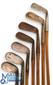7x Various irons to incl Winton round toed shallow mashie niblick, J Bremner deep faced mashie,