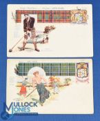 2x interesting early 20th c Clan Tartan Sporting coloured postcards to incl 