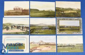 Collection of early Leven Links, coloured golfing postcards of the early 1900s (9) to include