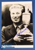 Peter Thomson 5x Open Golf Champion signed b/w press size photograph - c/w claret jug at Hoylake