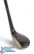 Left hand R Forgan St Andrews wooden mallet head putter with black dot crown aiming spot and central