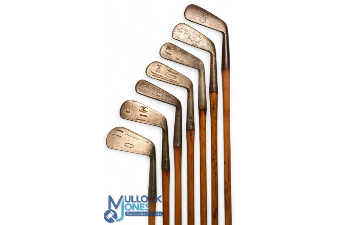 7x Various irons to incl R Forgan St Andrews crown model cleek, Mitre brand Cardinal jigger, Sammy - Image 1 of 2