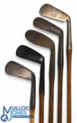5x Assorted golf irons to incl Tom Brace patent hosel blade super 2 iron, W Hunter ridged back