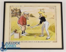 Original Seaside Style Humour Golfing watercolour - signed by the artist Greenwood dated 1965 titled