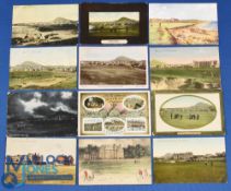 Interesting collection of early 20th c North Berwick golf course coloured postcards (12) to