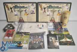 Ryder Cup Memorabilia Collection. To include Tie, Golf Balls, 6 Set DVD, Divot and Ball markers,