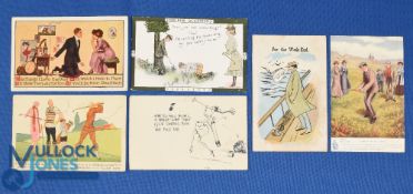 Collection of various amusing golfing related coloured postcards from the 20th c onwards (6) incl