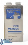 2010 European PGA Tour Norman Wood Official Issued Money Clip. Unusual white metal example with blue