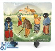 Joan Allen hand painted plate: Featuring Teddies playing golf with the motto The Chums Play a Very