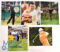 5x Golf signed colour Photographs, with signatures of Retief Goosen, Tony Jacklin, Ross Fisher, Paul