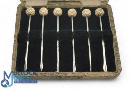 Art Deco Golf Ball Cocktail Sticks: Hallmarked Birmingham 1932 set of 6 in original case