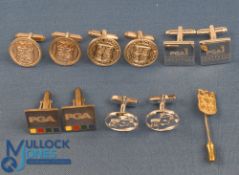 Collection of Various PGA silver, silver plated cuff links and gold hallmarked pin (6) to incl