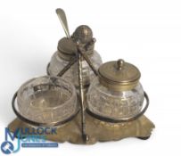 Silver plated Golf Cruet Set, with glass golf ball condiments and crossed golf clubs with gutta