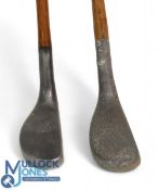 Mills Y Model alloy mallet head putter t/w an Oxidised L model mallet head putter both with sound