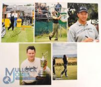 5x Golf signed colour Photographs, with signatures of Mark James, Miguel Jimenez, Retief Goosen,