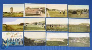 Collection of various early 20th century Scottish golf links, coloured postcards mostly from the