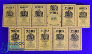 A continuous run of eleven softback John Wisden's Cricketers Almanacks 1960-1970 all in good