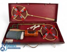 c1934-35 Cased Arena Table Badminton Set, complete with feathered shuttlecocks - in good clean