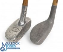 Standard Golf Co Schenectady styled centre shaft alloy mallet head putter t/w a Huntley alloy mallet