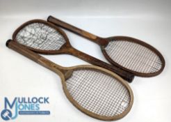 3 1892-1920 Period Wooden Tennis Rackets, all with signs of wear, still display well, with