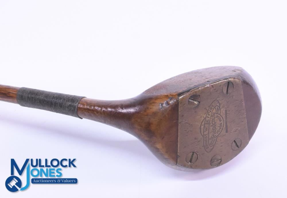 Large head left handed Brassie in dark stained persimmon stamped Ernest W le Fevre with attractively - Image 2 of 2