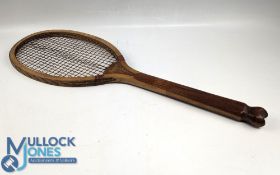 c1900 Empress Fishtail Wooden Tennis Racket - convex wedge to neck with Empress logo, 13oz,