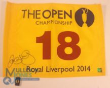 Rory McIlroy signed 2014 Open Championship Royal Liverpool GC yellow pin flag - He was crowned
