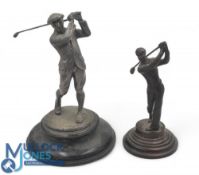 Golfing Trophies. 2 Spelter Golfing trophies both featuring a golfer in full swing one been in white