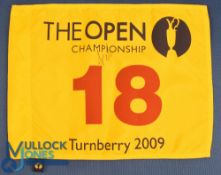 2009 Turnberry Open Golf Championship signed No.18 hole pin flag - signed by the winner Stewart Cink