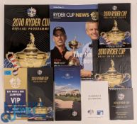 2010 Ryder Cup Programme, daily draw sheet, Ryder Cup News, VIP car ticket, spectator guide, bib