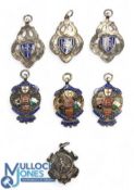 7 Silver & Enamel Athletic Cross Country Winners Medal Fobs, to include North of the Thames cross
