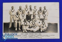 West Indies Cricket Team 1933 Postcard showing signs of being stuck down on reverse, some marks