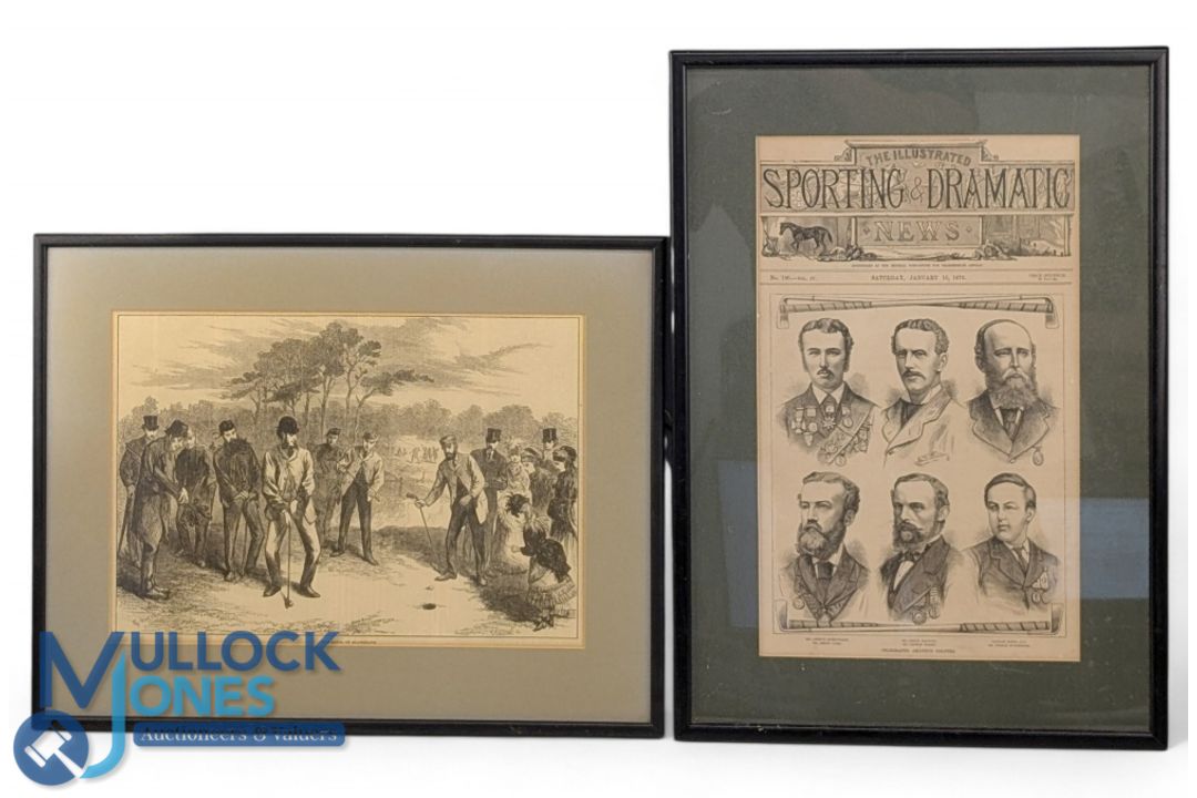 H Harral after F Gilbert Golf Match on Blackheath, antique sport wood-engraving, c1870, plus a