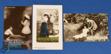 3x early 20th c Romantic Real Photograph Golfing Postcards - one title Illustrated Golf Terms: 
