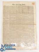Rare 1825 The Morning Post (London) Newspaper with Reference to Blackheath Golfing Society - dated