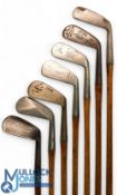 7x Assorted irons to incl D Anderson and Sons St Andrew diamond back mashie, musselback jigger