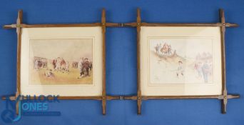 Pair of Cope's Tobacco Style Political Golfing Coloured Prints c1895 - each in matching period