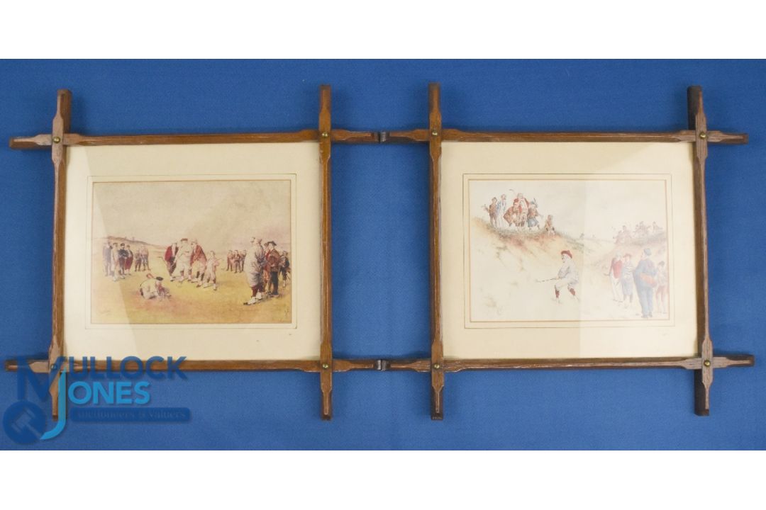 Pair of Cope's Tobacco Style Political Golfing Coloured Prints c1895 - each in matching period