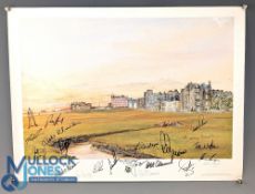 St Andrews Golf Bill Waugh Print, multi signed including Arnold Palmer. Tom Watson, Gary Player,