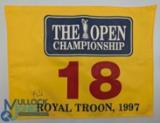 The Open Golf Championship Signed Flag, of Justin Leonard Royal Troon 1997