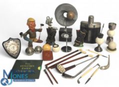 Golfing Collectable items. To include Cruit set, Whiskey Flask, Abstract Trophy, Pencils, Sprit