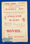 1940 Red Cross Match, Wales v England Rugby Programme: Played at Cardiff. Plus big p/copy